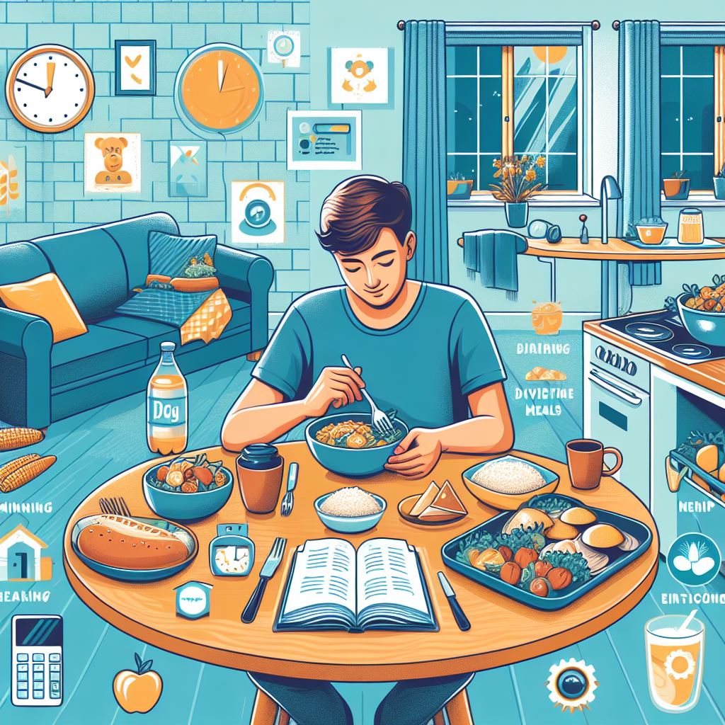 hostel boy eating healthy lunch